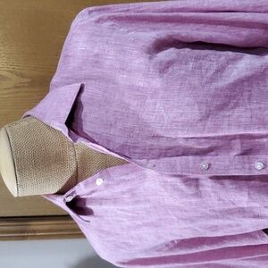 Saks Fifth Avenue pink linen long sleeve shirt